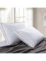 2 Pack Goose Down Feather Bed Pillows 233TC with 100% Cotton Cover, Machine Washable