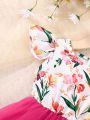 SHEIN Kids Nujoom Toddler Girls Floral Print Contrast Mesh A-line Dress