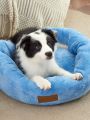 PETSIN Blue Short Plush Deep Sleep Pet Bed, Detachable& Washable, Suitable For Cats And Dogs, Round Shape