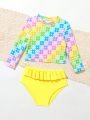 Infant Girls' Flower Print Long Sleeve Swimsuit Set