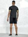 Football Color Block Edge Stitching Short Sleeve T-shirt And Shorts Football Uniform Set