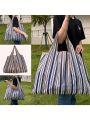 Fashionable Striped & Large Capacity & Portable Supermarket Shopping Bag