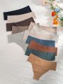 12pcs Solid Color Mid-Waist Triangle Panties