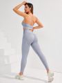 Yoga Basic Women's Solid Color Camisole Top And Leggings Sportswear Set