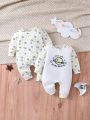2pcs/Set Infant Boys' Sleepsuit With Clouds, Moon, Stars & Planets Print, Home Wear