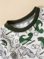 Baby Boy Dinosaur Print Contrast Binding Bodysuit & Sweatpants