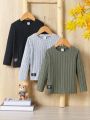 SHEIN Kids EVRYDAY Boys' 3pcs Simple & Comfy Casual Set, Including Shirts And Long Sleeve T-shirts, Perfect For Autumn & Winter