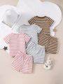 Baby Girls' Comfortable 2pcs/3pcs Short Sleeve Striped Romper & Shorts Pajama Set