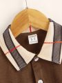 SHEIN Kids Academe Toddler Boys' Casual Comfortable Color-Block Collar Short Sleeve Polo Shirt