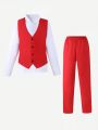 2pcs/Set Teen Boys' Fashionable Party Performance Gentleman Suit For Spring And Autumn