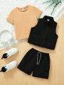SHEIN Kids HYPEME Young Boy Fashionable & Cool 3pcs/Set Outfit