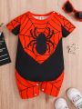 Baby Boys' Cool Spider Printed Short Sleeve Romper With Shorts, Summer Streetwear