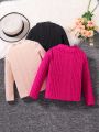 3-pack girls' casual knitted ribbed turtleneck pullover solid color long-sleeved T-shirt tops spring and autumn