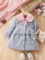 Baby Girls' Warm & Comfortable Thickened Pink Plush Collar Gray Texture Elegant Romantic Daily Casual Cute Dress, Autumn