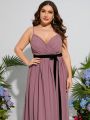Plus Ruched Bust Belted Chiffon Maxi Cami Bridesmaid Dress