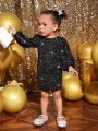 SHEIN Baby Girl Galaxy Print Lantern Sleeve Party Dress
