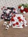 Baby Girls' Romantic Vintage Flower Printed Hoodie And Pants Set