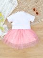 Baby Girl'S Summer Cute Bunny Suit Short-Sleeved Gauze Skirt 2 Pieces