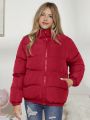 Girls' Solid Color Coat With Heart Print