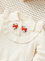 SHEIN Baby Girls' Long Sleeve Embroidered Sweater Cardigan With Collar And Knitted Skirt Set