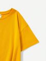 SHEIN Kids HYPEME Tween Boys' Comfortable Cartoon Slogan Printed Casual Short Sleeve T-Shirt With Round Neck