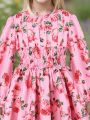 Girls' Floral Print Gathered Waist Dress