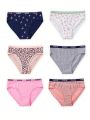 6pcs/set Girls' Comfortable Underwear With Leopard Print, Heart, Stripes, Flamingo & Letter Patterns