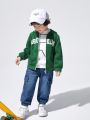 JNSQ Young Boy Letter Graphic Kangaroo Pocket Hooded Hoodie