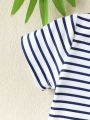 Baby Boy Summer 3pcs/Set Cute And Fashionable Striped & Solid Color Knitted Polo Collar Romper