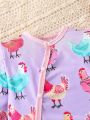 Baby Girls' Chicken Cartoon Printed Jumpsuit