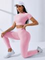 Yoga Basic Seamless High Stretch Sculpting Tummy Control Butt Lifting Thigh Slim Fit Sports Set