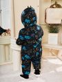 SHEIN Baby Boy Dinosaur Print Zip Up Hooded Jumpsuit