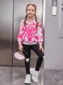 SHEIN Kids Y2Kool Girls' Everyday Sweet And Cool Knitted Tie-dye Round Neck Long-sleeved Sweatshirt