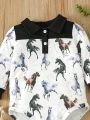 Baby Boys' Half-Button Bodysuit With Horse Print