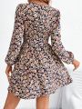 SHEIN Frenchy Floral Print V-Neck A-Line Dress With Waist Yoke