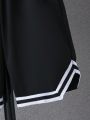 Teen Boys' Fashionable Round Neck Basketball Cartoon Print Patchwork Short Sleeve T-Shirt And Shorts Set