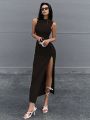 SHEIN Privé Solid Split Thigh Tank Dress