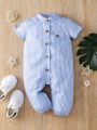 Baby Boys' Casual Stripe Jumpsuit, Simple And Versatile, Suitable For Travel
