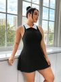 Daily&Casual Plus Size Color Block Collarless Sleeveless Sporty Dress