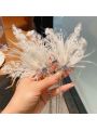 2pcs/set Bridal Wedding White Swan Feather Ballet Princess Hair Clip, Side Clip For Bridesmaid