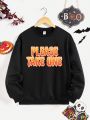 Tween Girl Halloween Slogan Graphic Drop Shoulder Sweatshirt