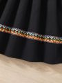 SHEIN Kids SUNSHNE Little Girls' Geometric Fabric Strap Sweetheart Neckline Dress