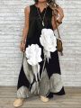Plus Size Women's Floral Printed Sleeveless Maxi Dress