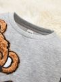SHEIN Kids QTFun Young Boy Bear Embroidery Teddy Sweatshirt