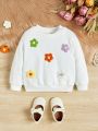 SHEIN Baby Girls' Cute Casual Loose Fit Long Sleeve Sweatshirt With Floral Pattern