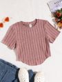 SHEIN Kids EVRYDAY Girls' Solid Color Ribbed Tee