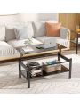 IANIYA Lift Top Glass Coffee Table with Storage Compartment and Separated Open Shelves, Lift Tabletop for Living Room Home, Office, Black