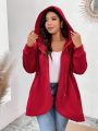 SHEIN Essnce Plus Size Solid Hooded Zipper Jacket