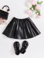 SHEIN Young Girl Solid PU Leather Skirt