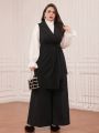 SHEIN Modely Plus Size Belted Vest Blazer With Lapel Collar